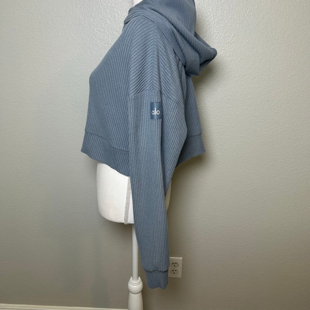 alo yoga muse crop blue gray long sleeve relaxed fit ribbed hoodie size S - Picture 3 of 7
